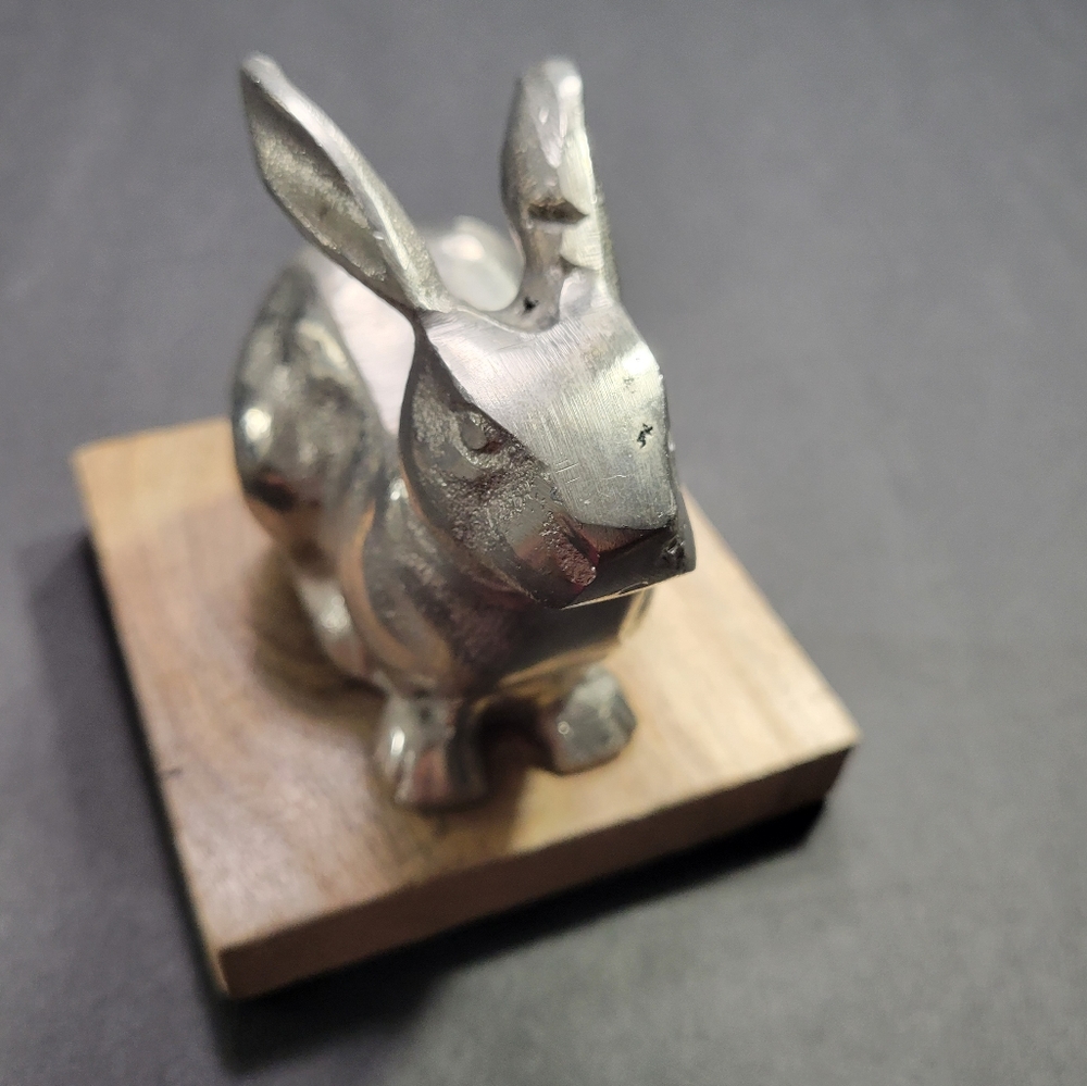 Silver Easter Bunny Rabbit Ears Back Sitting Rabbit, 4" - Picture 4 of 10